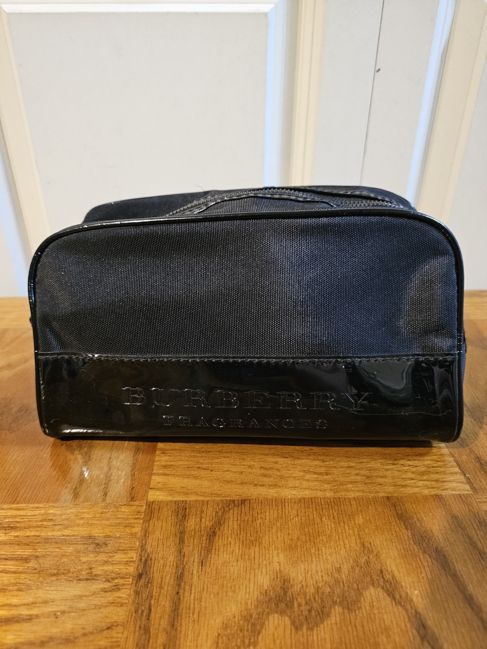 Burberry Black Men’s Toiletry Dopp Kit with Patent Trim